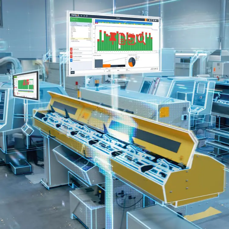 Plancher connecté avec le logiciel MES Aquiweb permettant la remontée de données de production en temps réel